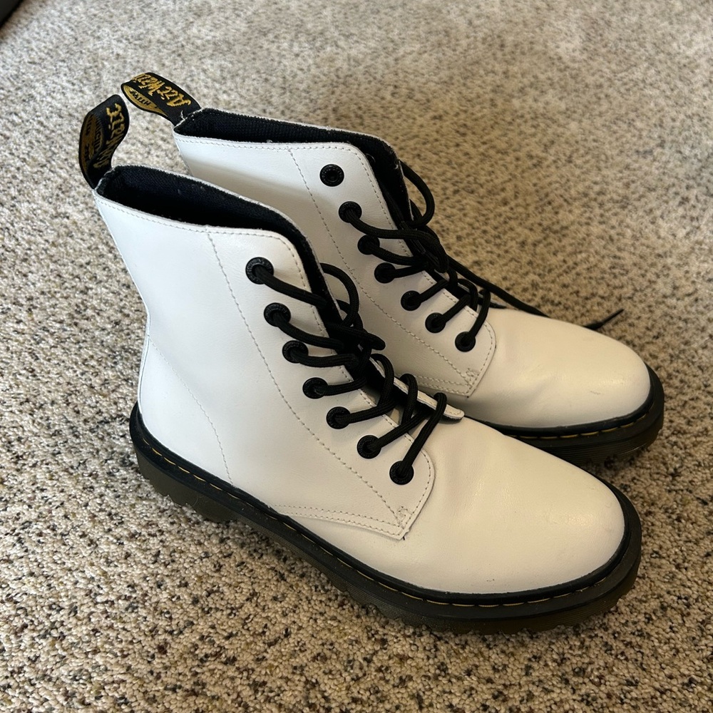 Dr. Martens White Leather Boots with Black Laces